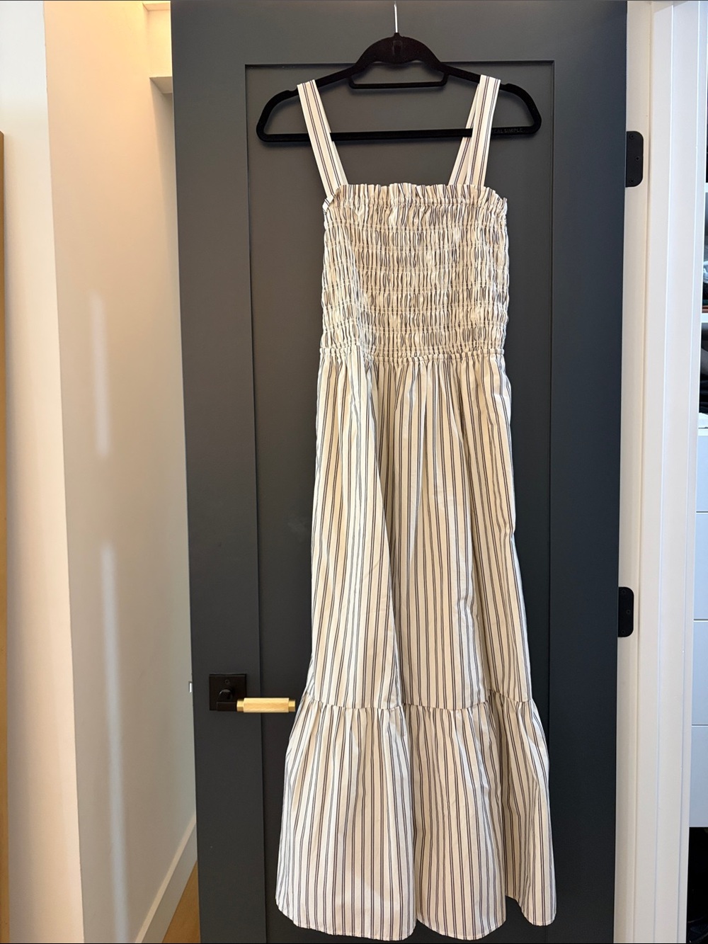 GAP Cream & Blue Striped Smocked Maxi Romper